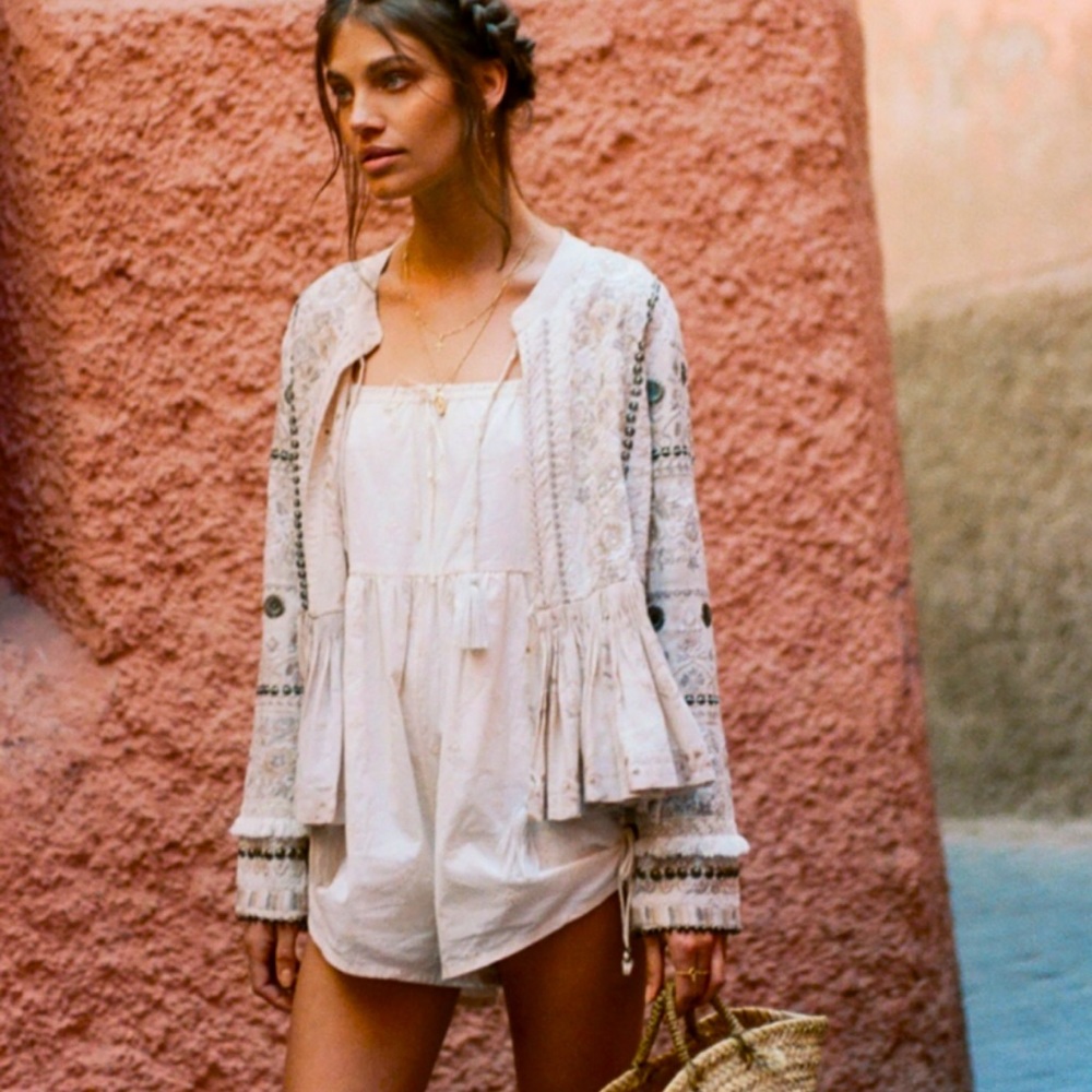 Spell Embroidered Cream Boho Jacket, Size Small - Picture 3 of 9